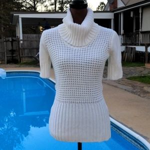 My Michelle Off-White/Cream Acrylic Turtleneck Sweater with Capped Short Sleeves